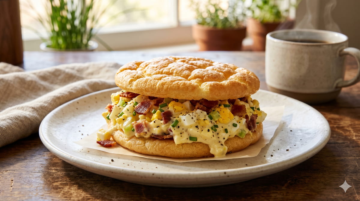 Bacon & Egg Salad Cloud Bread Sandwich