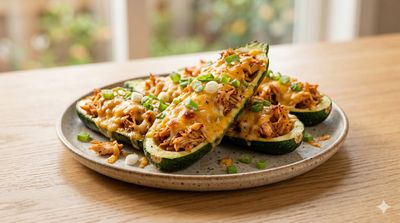 Cheesy BBQ Chicken Stuffed Zucchini Boats