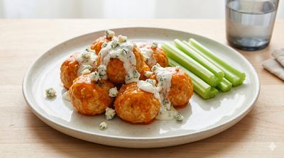 Buffalo Chicken Meatballs with Bleu Cheese Dip