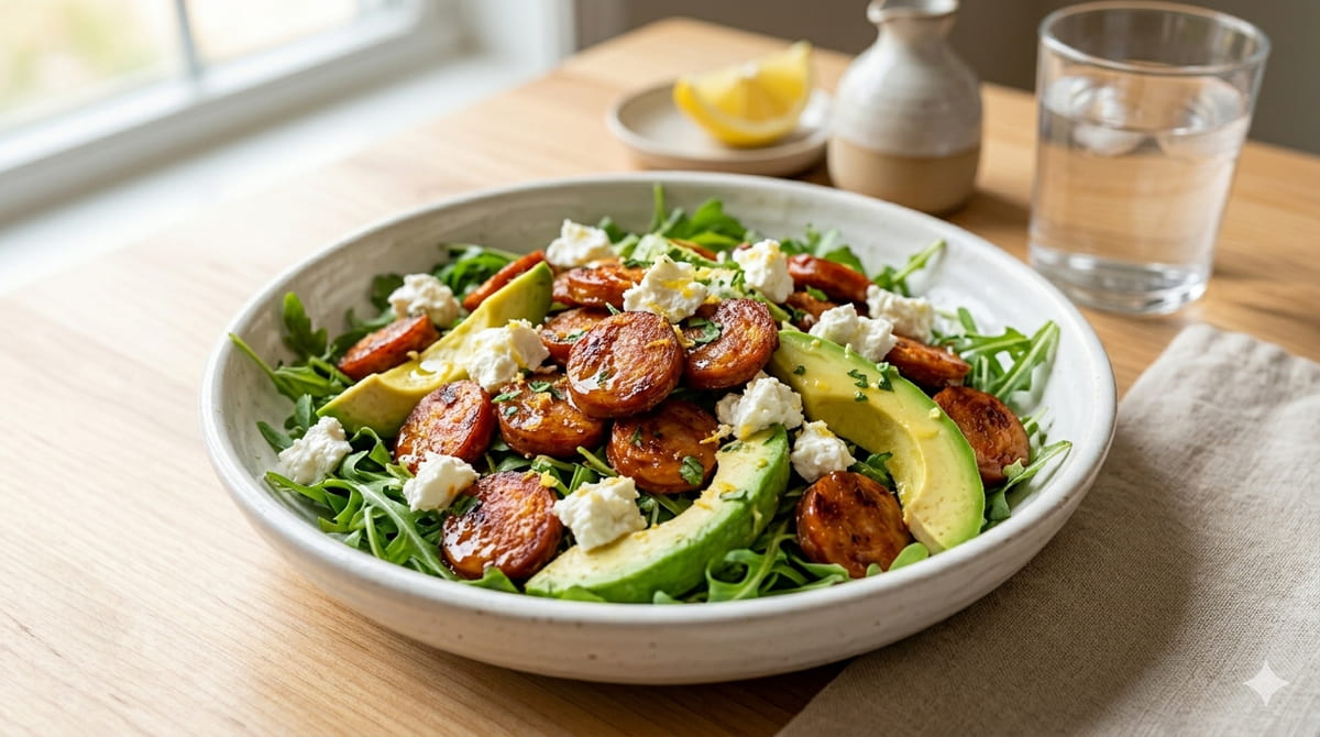 Warm Chorizo, Avocado & Feta Salad