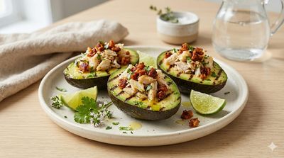 Griddled Avocados with Crab & Chorizo