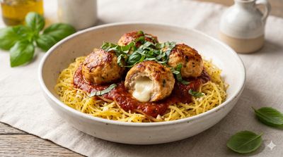 Goat Cheese Stuffed Chicken Meatballs with Spaghetti Squash