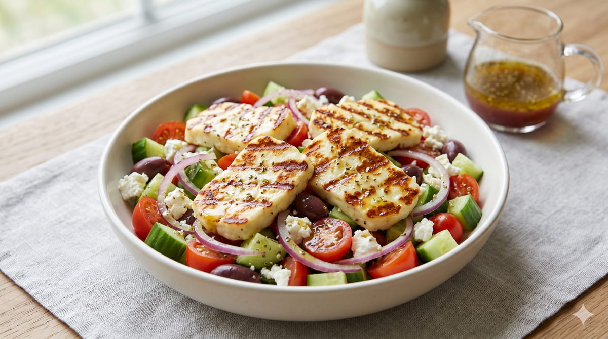 Greek Salad with Grilled Halloumi