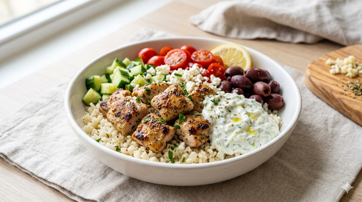 Greek Chicken Souvlaki Bowl