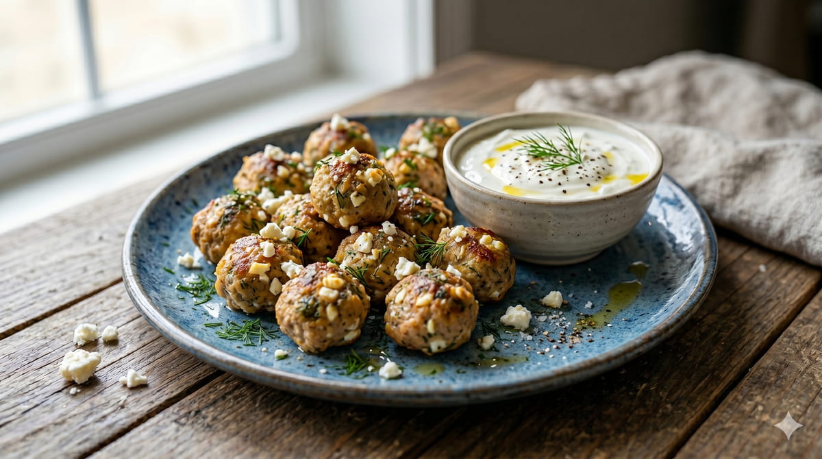 Greek Turkey Meatballs with Yogurt Sauce