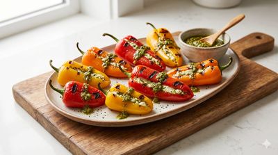 Grilled Mini Sweet Peppers with Goat Cheese & Pesto