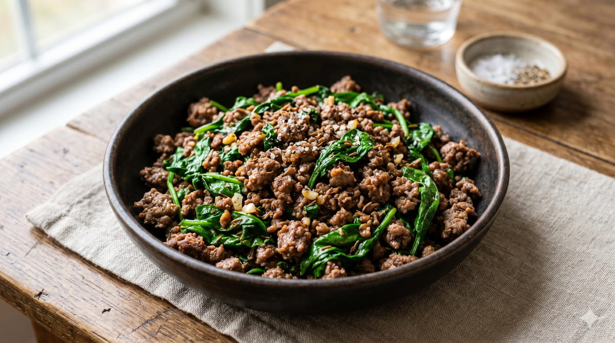 Ground Beef & Spinach Saute