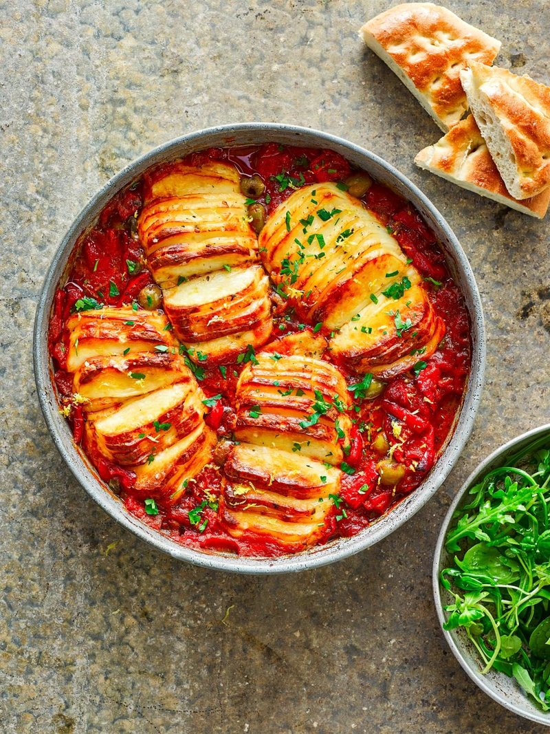 Hasselback Halloumi Traybake
