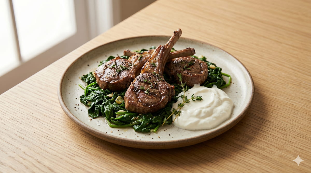 Lamb Chops on a Bed of Spinach
