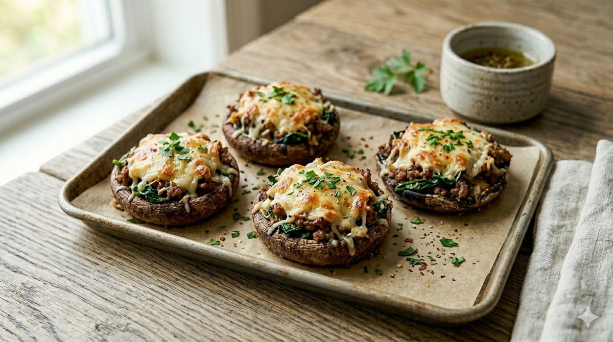 Beef & Spinach Stuffed Portobello Mushrooms