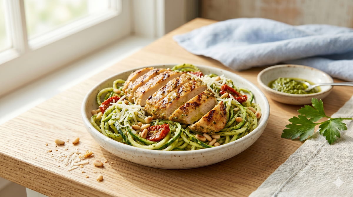 Keto Chicken Pesto Zoodle Salad