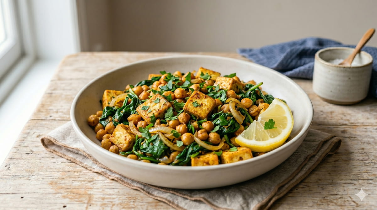Chickpea & Spinach Stir-Fry with Tofu