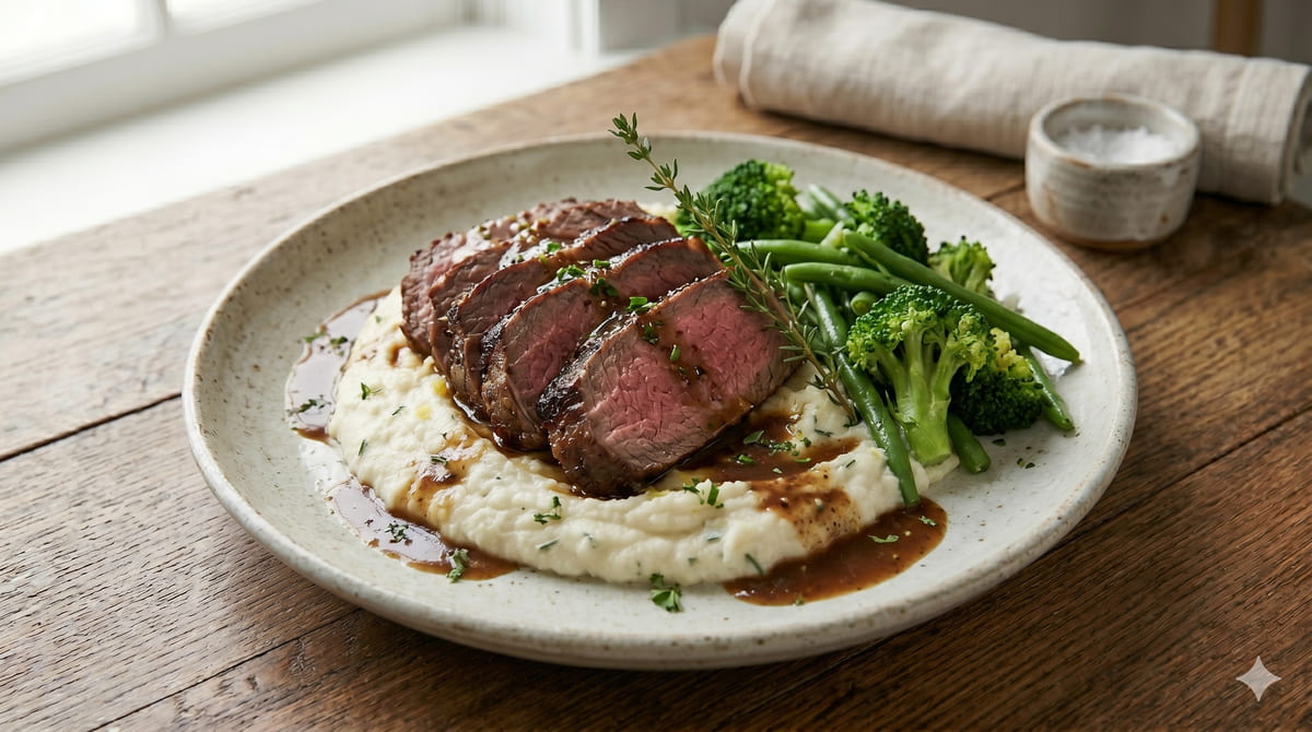Keto Roast Beef with Cauliflower Mash