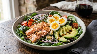 Salmon, Avocado & Egg Salad with Balsamic Vinaigrette