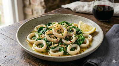 Spicy Garlic Calamari with Spinach