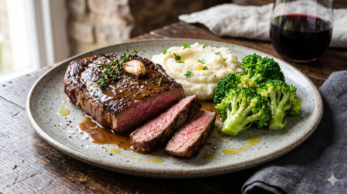Beef Steak with Cauli Mash, Broccoli & Gravy