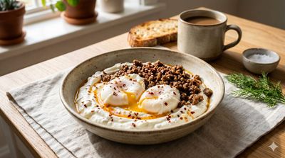 Poached Eggs with Ground Beef & Yogurt