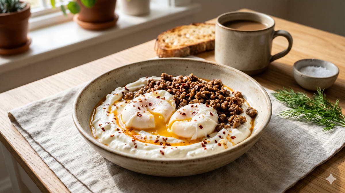 Poached Eggs with Ground Beef & Yogurt