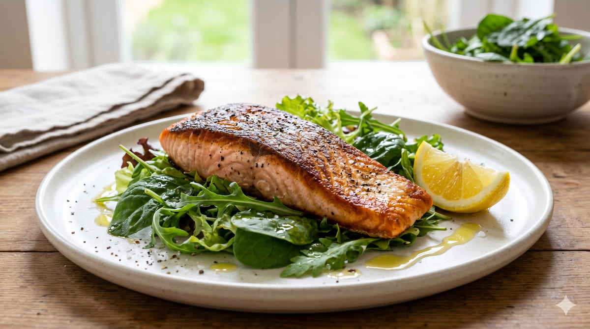 Pan-Seared Salmon with Greens
