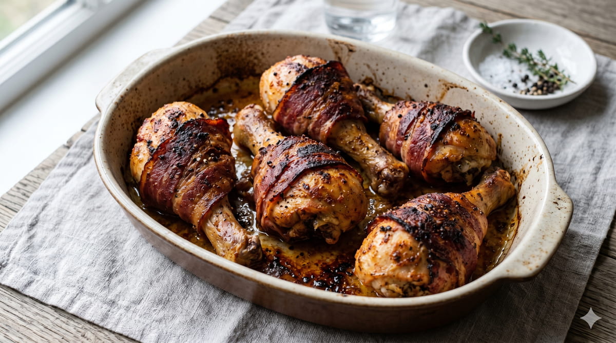 Baked Pastrami-Wrapped Chicken Drumsticks