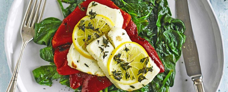 Thyme-Baked Halloumi with Peppers