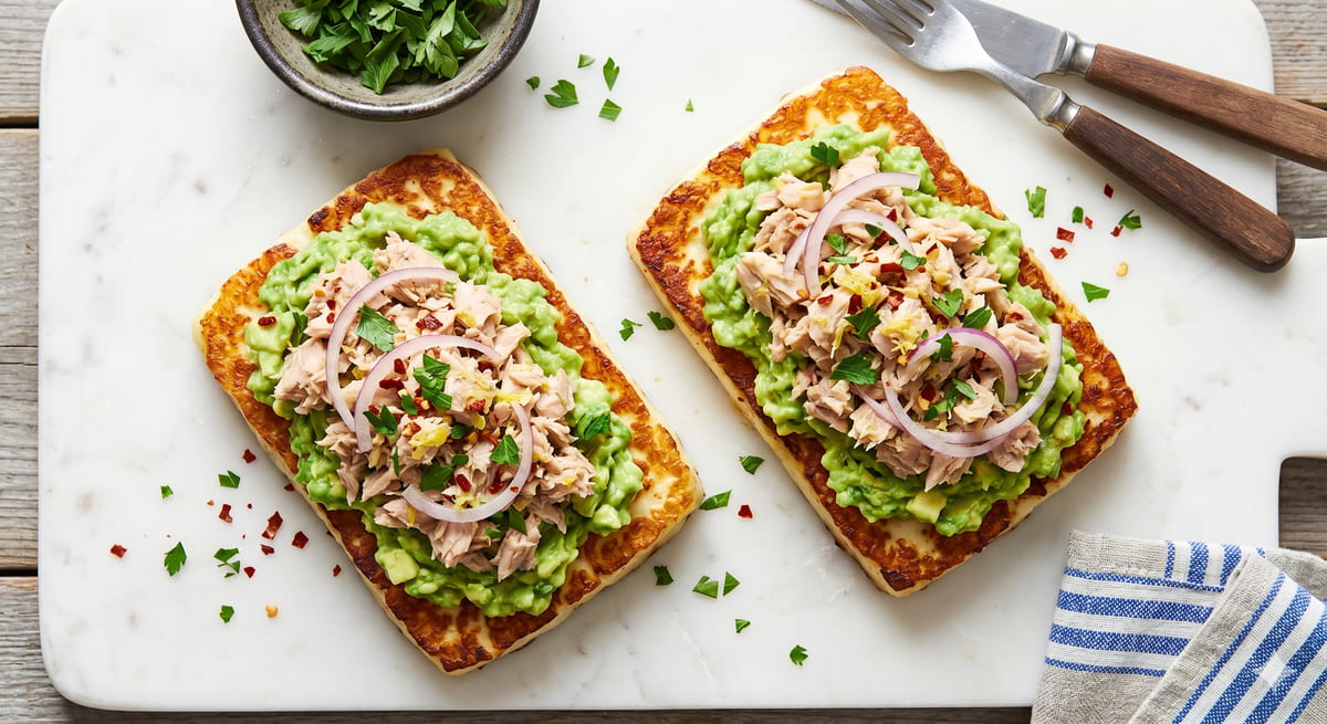 Tuna-Avocado Smash Halloumi Toast