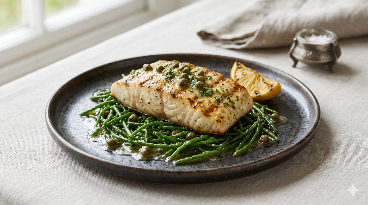 Grilled Halibut with Samphire