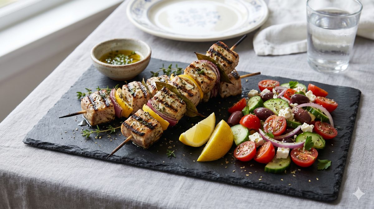 Grilled Swordfish Souvlaki