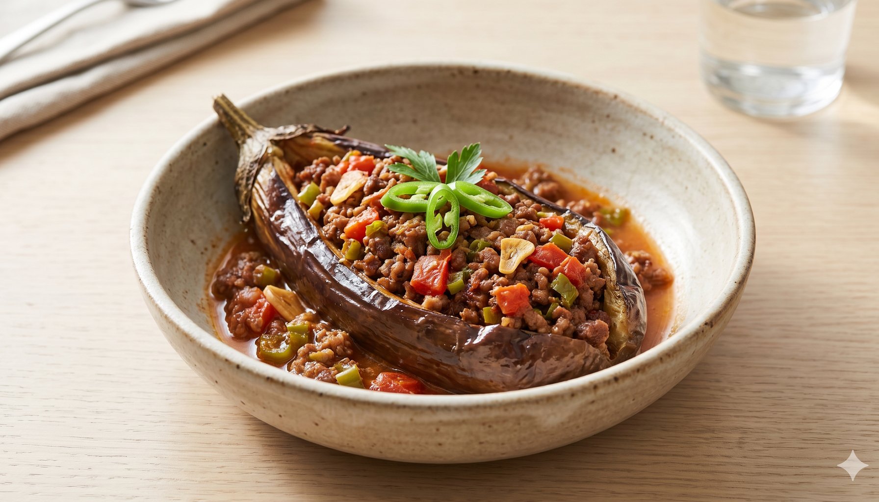 Stuffed Eggplant with Ground Beef