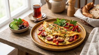 Spiced Sausage and Cheese Omelet